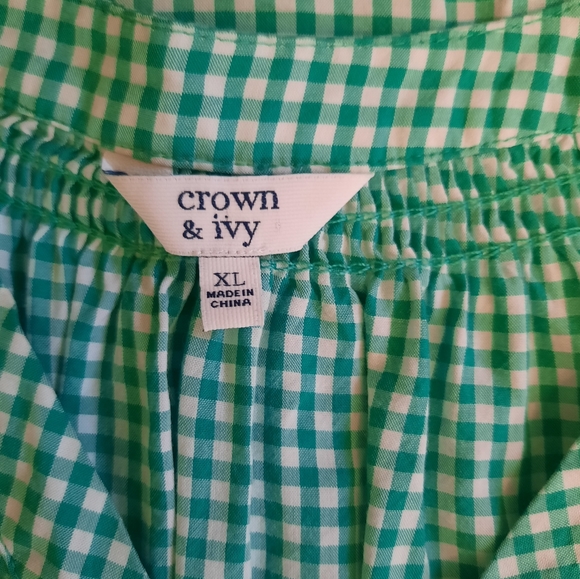 Crown & Ivy gingham peasant top blouse XL *D5 - Picture 3 of 6